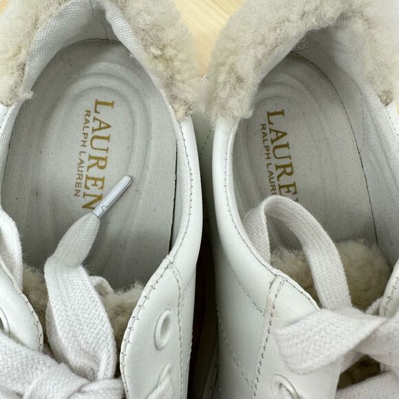 Ralph Lauren Angeline Womens White Leather Sneakers Shearling Trim US 5.5 EUR 36 - Picture 13 of 13